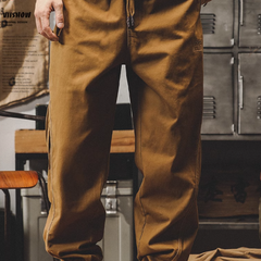 Cotton Casual Cargo Pants, Men's Casual Elastic Waist Cotton Workwear Ankle Pants