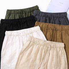 Men's summer cotton linen shorts, elastic waist cotton linen shorts