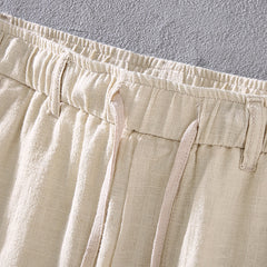 Men's summer cotton linen shorts, elastic waist cotton linen shorts