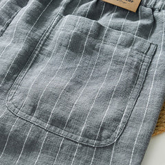 Summer cotton linen striped shorts, loose casual summer striped shorts