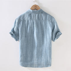 Pleated Short Sleeve Linen Shirt, Vintage Loose Summer Shirt