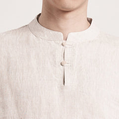 Summer short sleeve boat collar frog button linen shirt, loose casual summer shirt