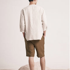 Vintage Linen Half Sleeve Shirt, Loose Boat Neck Casual Linen Shirt