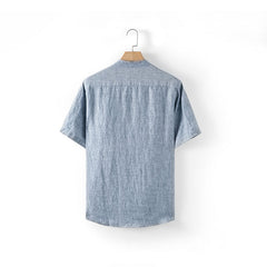 Summer short sleeve linen shirt, vintage stand-up collar frog button 100% linen shirt