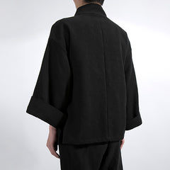 Vintage Japanese cotton linen kimono, Chinese V-neck jacket