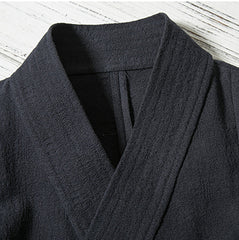 Vintage Japanese cotton linen kimono, Chinese V-neck jacket