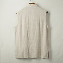 Sleeveless Cotton Linen Kimono Jacket, Vintage Frog Button Chinese Linen Jacket