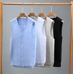 Summer Sleeveless Linen Shirt, Sleeveless Linen Vest