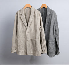 Pleated Tie-Dye Cotton Linen Suit Jacket, Men's Linen Jacket