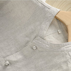 Long Sleeve Standing Collar Linen Shirt, Men's 100% Linen Shirt