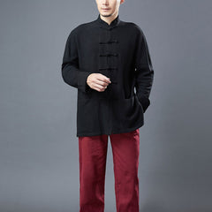 Standing collar loose linen jacket, frog button casual kung fu jacket