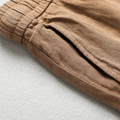 100% Linen Men's Workwear Ankle Pants, Summer Casual Lace-Up Linen Ankle Pants