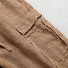 100% Linen Men's Workwear Ankle Pants, Summer Casual Lace-Up Linen Ankle Pants