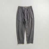 100% Linen Summer Striped Ankle Pants, Men's Elastic Waist Tie Linen Ankle Pants