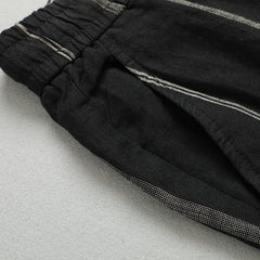 Summer Men's 100% Linen Striped Ankle Pants, Vintage Elastic Waist Linen Pants