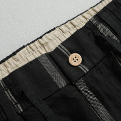 Summer Men's 100% Linen Striped Ankle Pants, Vintage Elastic Waist Linen Pants
