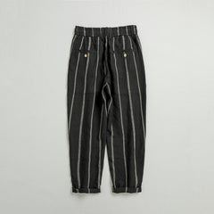Summer Men's 100% Linen Striped Ankle Pants, Vintage Elastic Waist Linen Pants