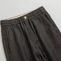 100% Linen Men's Ankle Pants, Summer Casual Lace Up Linen Ankle Pants