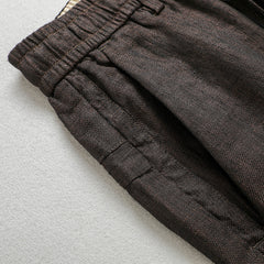 100% Linen Men's Ankle Pants, Summer Casual Lace Up Linen Ankle Pants