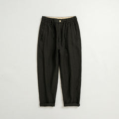 100% linen summer men's ankle pants, casual lace-up linen ankle pants