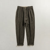 100% Linen Summer Men's Striped Ankle Pants, Elastic Waist Tie Linen Ankle Pants