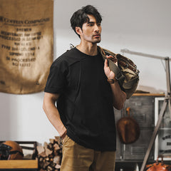 Summer solid color cotton short-sleeved T-shirt, retro loose casual short-sleeved T-shirt 20240804