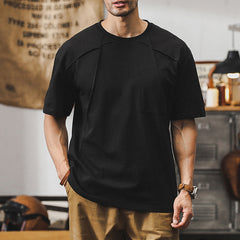 Summer solid color cotton short-sleeved T-shirt, retro loose casual short-sleeved T-shirt 20240804