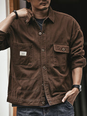 Men's Fall Workwear Jacket, Cotton Cargo Casual Denim Jacket 20240804