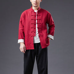 Stand-up Collar Frog Button Cotton and Linen Jacket, Vintage Chinese Bruce Lee Kung Fu Jacket