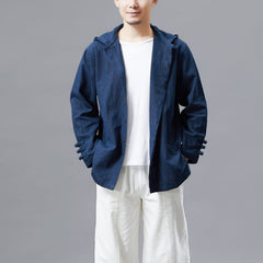 Chinese Cotton Linen Casual Hooded Jacket, Chinese Frog Button Jacket, Bruce Lee Kung Fu Jacket