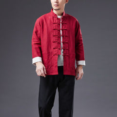 Stand-up Collar Frog Button Cotton and Linen Jacket, Vintage Chinese Bruce Lee Kung Fu Jacket