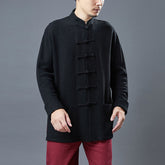 Standing collar loose linen jacket, frog button casual kung fu jacket