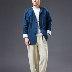 Chinese Cotton Linen Hooded Casual Jacket, Vintage Frog Button Jacket