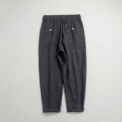 100% Linen Summer Ankle Pants, 4 Colours Men's Elastic Waist Tie Linen Ankle Pants