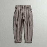 Summer men's loose linen ankle pants, casual elastic waist linen pants