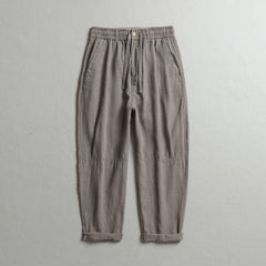 Summer men's loose linen ankle pants, casual elastic waist linen pants