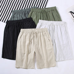 Summer cotton linen striped shorts, loose casual summer striped shorts