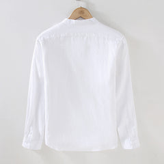 Standing collar long sleeve linen shirt with pockets, 6 colours 100% linen shirt, Chinese men's summer shirt