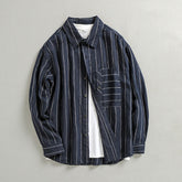 100% Linen Shirt, Blue Stripe Loose Casual Linen Shirt