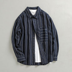 100% Linen Shirt, Blue Stripe Loose Casual Linen Shirt