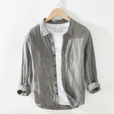 Vintage washed linen shirt, men's summer tie-dye pleated long sleeve linen shirt