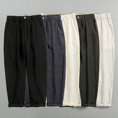 100% Linen Summer Ankle Pants, 4 Colours Men's Elastic Waist Tie Linen Ankle Pants