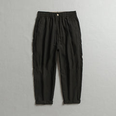 Summer men's loose linen ankle pants, casual elastic waist linen pants