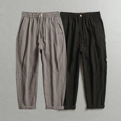 Summer men's loose linen ankle pants, casual elastic waist linen pants