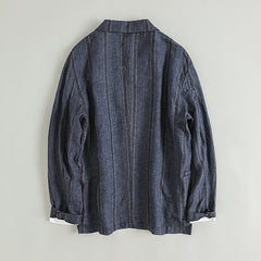 100% Linen Striped Suit Jacket, Vintage Chinese Casual Cotton Linen Suit Jacket