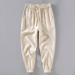 Summer cotton linen tapered pants, men's loose cotton linen ankle pants