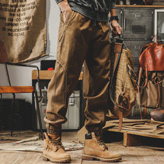Men's Cotton Cargo Pants, Loose Elastic Waist Work Pants, Vintage Casual Street Pants