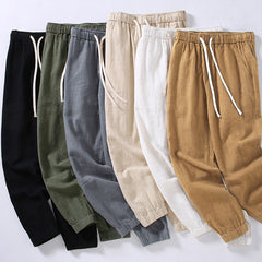 Summer cotton linen tapered pants, men's loose cotton linen ankle pants