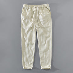 Vintage buttoned cotton linen pants, summer cotton linen ankle pants