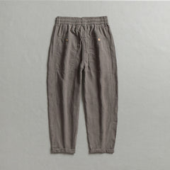 Summer men's loose linen ankle pants, casual elastic waist linen pants